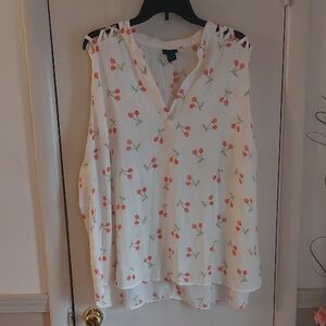 Rue 21 Plus Off White Cherries Sheer Sleeveless Blouse Jr Sz 3X